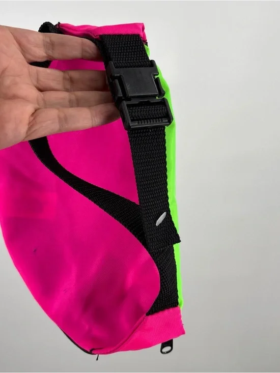 Neon Patterned Black Waist Bag with Lime Green Top 80s-90s vibes! Unisex! - Picture 12 of 14